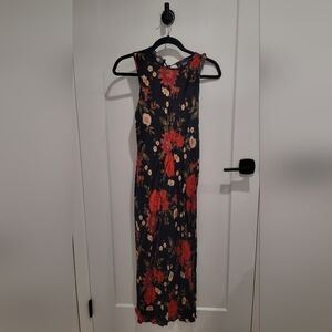 GAP Black Slip Dress with Red/gold/green Floral Pattern